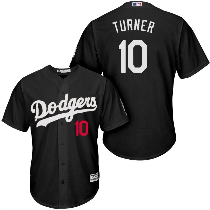 Men Los Angeles Dodgers #10 Turner black game MLB Jersey